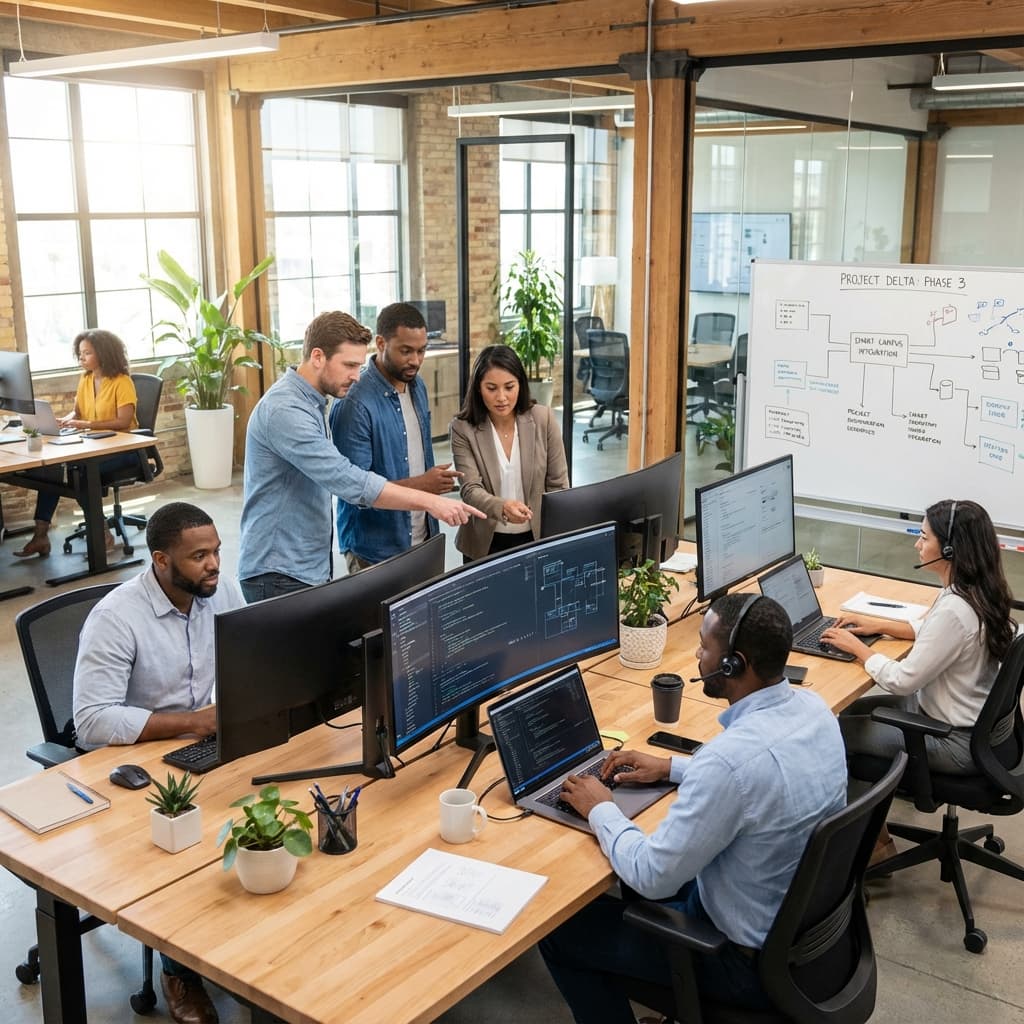 Professional team working with modern technology